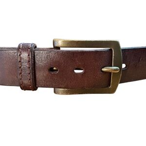 Brown Leather Belt with Solid Brass Buckle Express Design Studio Made in USA